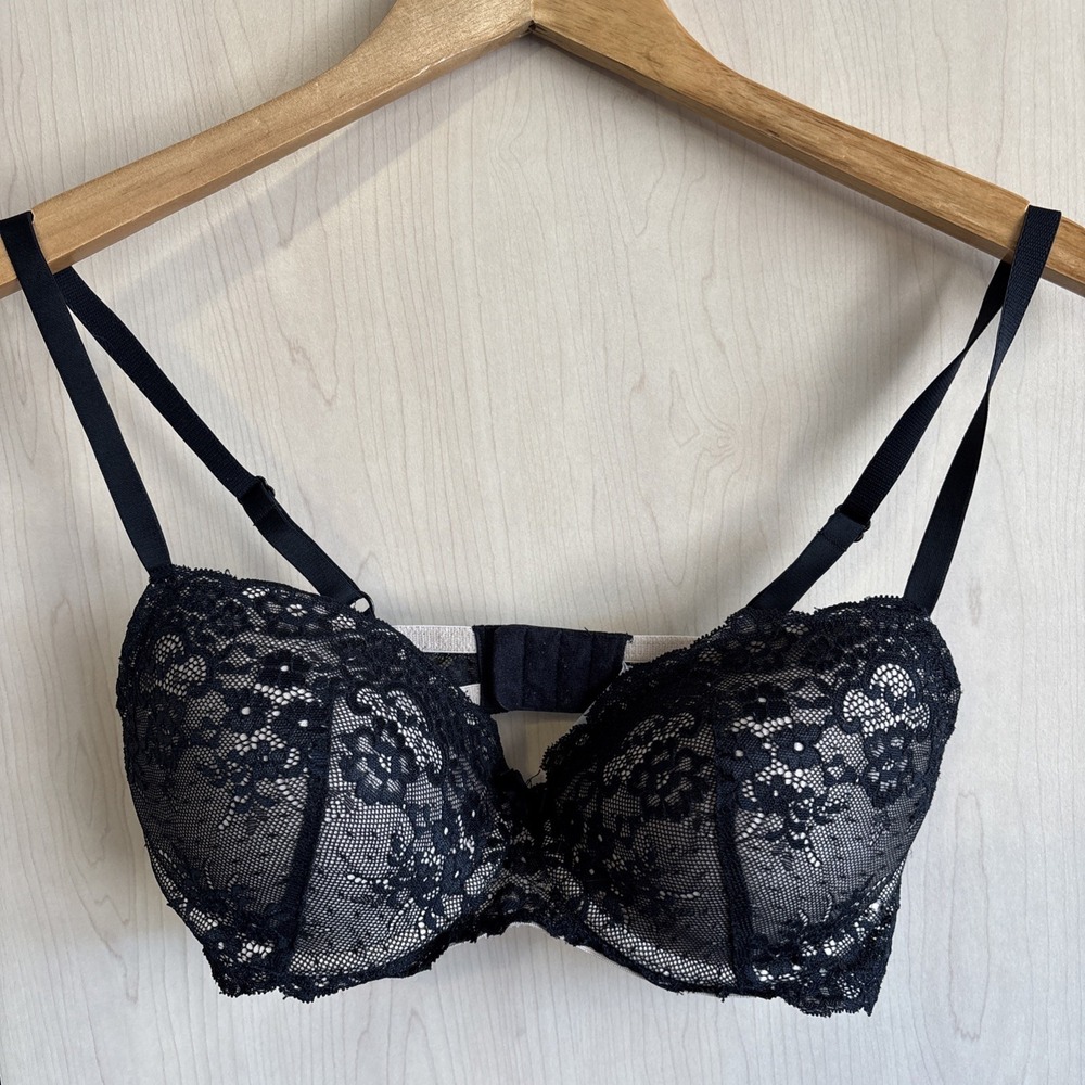 Gilligan OMalley Bra Size 36C Black Underwired Lined Adjustable‎ Lace Floral GUC